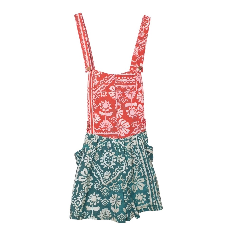 Free People‎ Palm Beach Shortall Romper XS Holiday Combo Red Teal Bandana Print